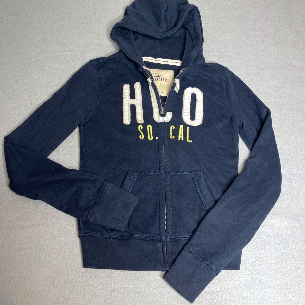 Hollister Navy Blue‎ Full Zip Hoodie Sweatshirt Y2K
